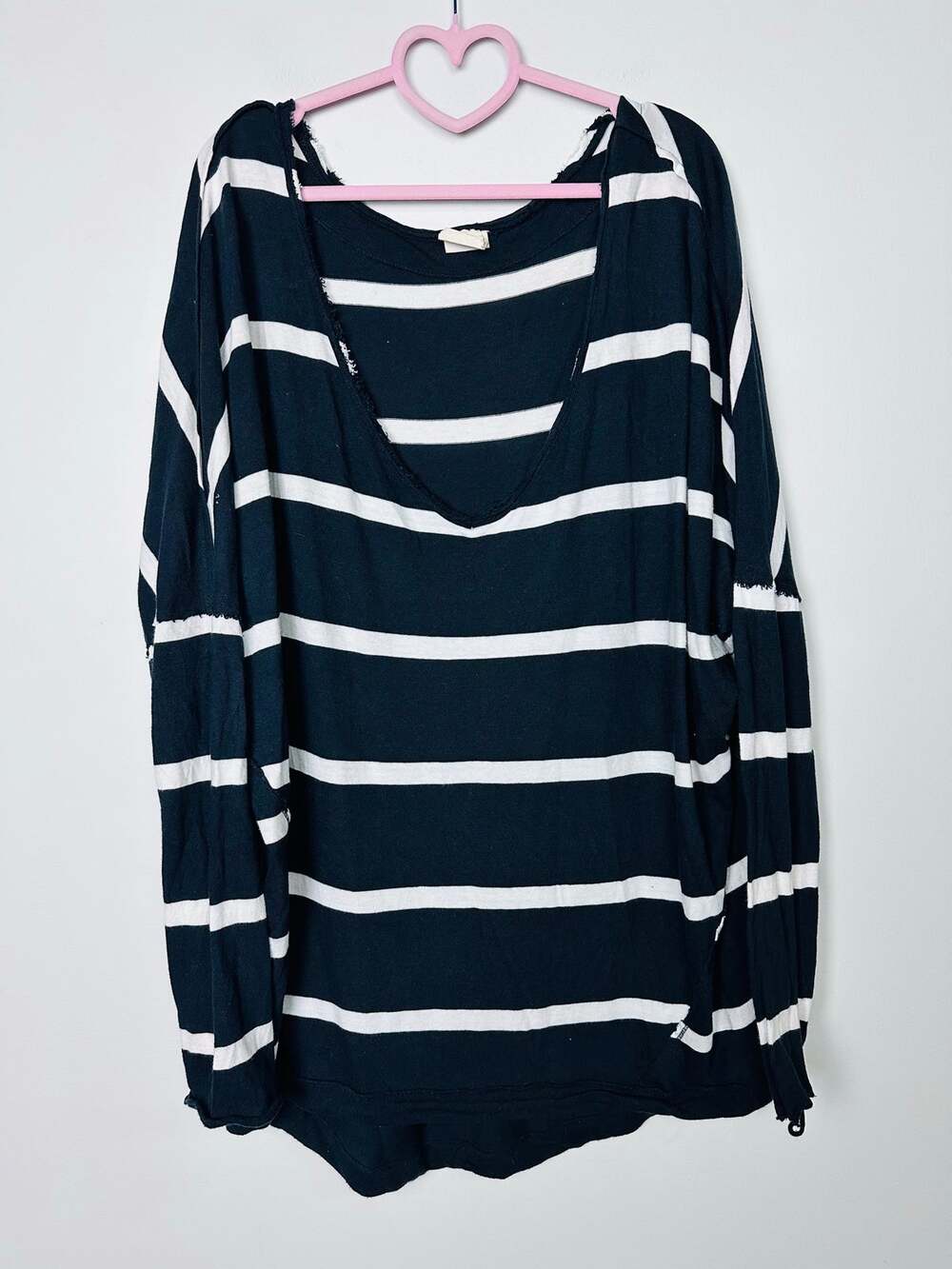 Free People We The Free Upstate Stripe Oversized Tee White Blue Size XL